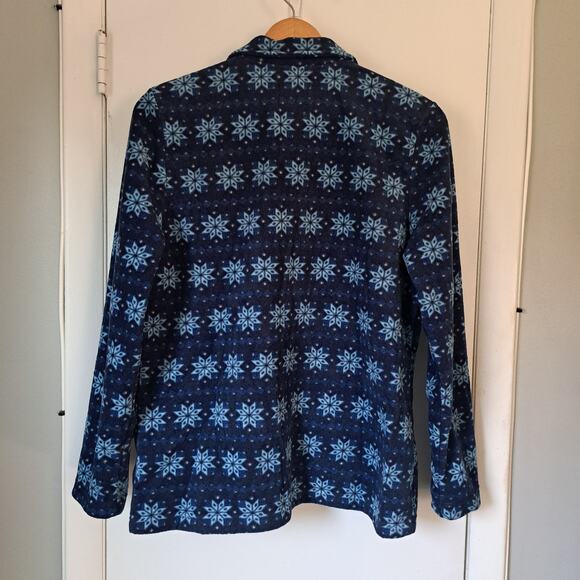 Basic Editions Navy Snowflake Pattern Fleece Full Zip Jacket Women's Medium - Picture 2 of 5